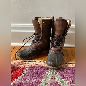 LL Bean Shearling Lined Tumbled Leather Winter Boots